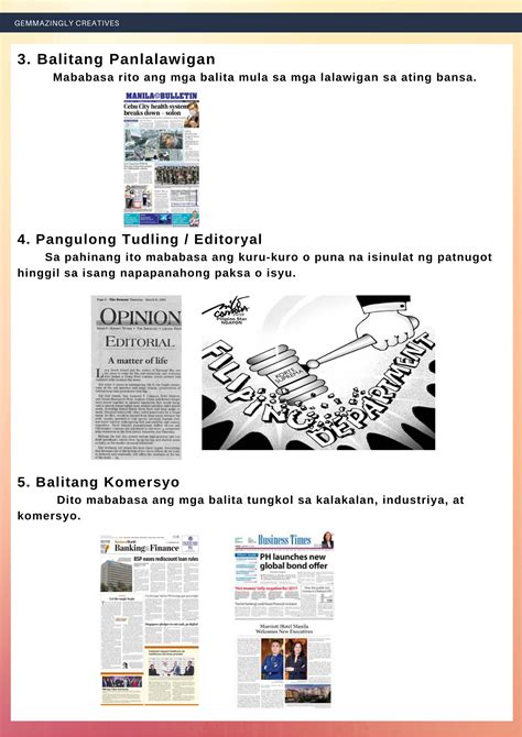 Filipino Lessons /10 Bahagi ng Pahayagan / parts of a newspaper .